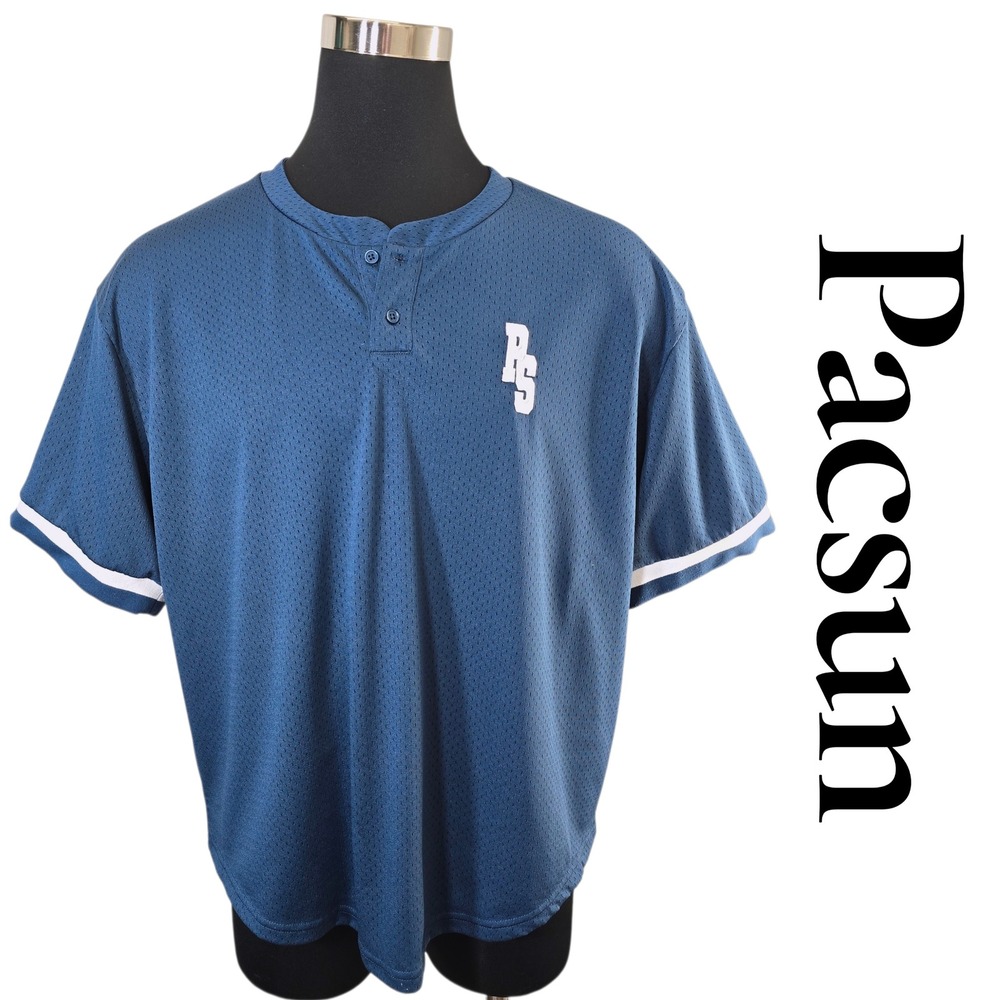 Pacsun‎ Blue Mesh Baseball Style Henley Shirt Size L Lined Moisture Wicking